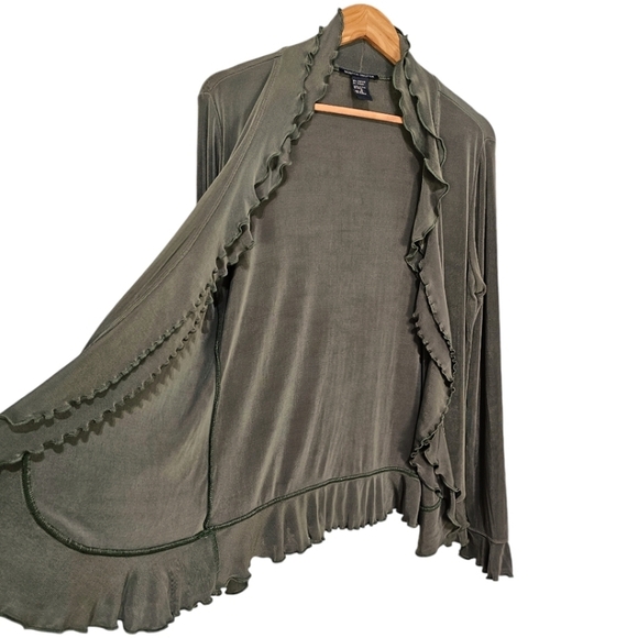 Boston Proper Open Front Ruffled Knit Cardigan Womens Green Size Medium Casual - Picture 5 of 10